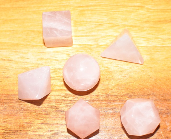 Platonic Solids rose quartz set